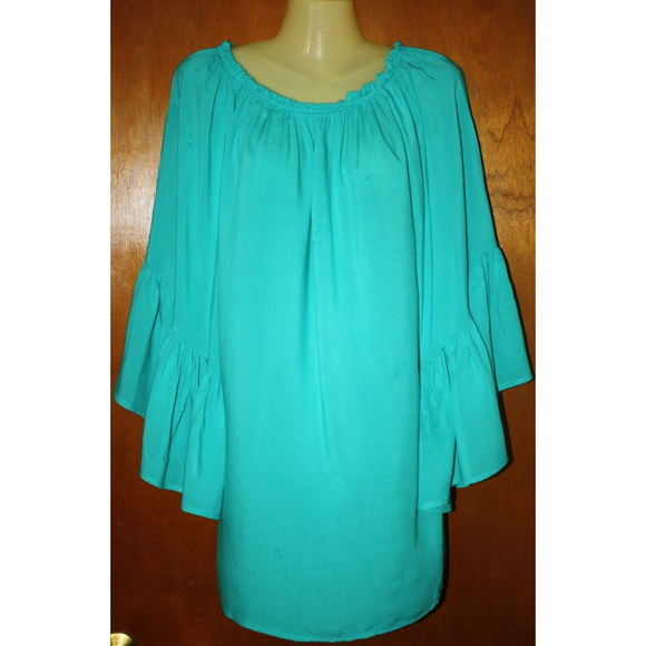 Altered State Off Shoulder Boho Green Blouse Tunic Size S 3/4 Bell Sleeve  EUC - Picture 1 of 6